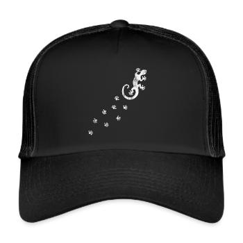 Gecko with hibiscus, taps, feet, footprint animals - Trucker Cap - black/black - Front