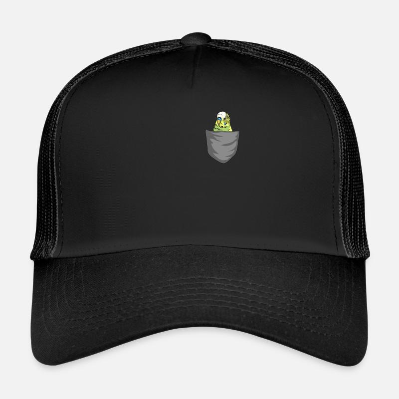 Wellensittich in Brusttasche Vogel Geschenk - Trucker Cap - Schwarz/Schwarz