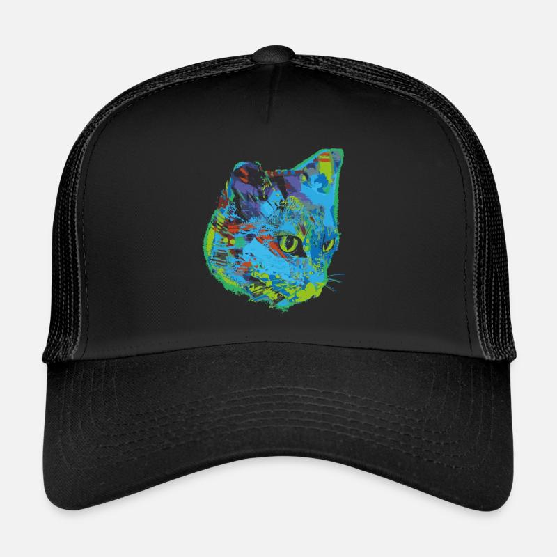 katze, katzenkopf, illustration, graffiti, cat, - Trucker Cap - Schwarz/Schwarz