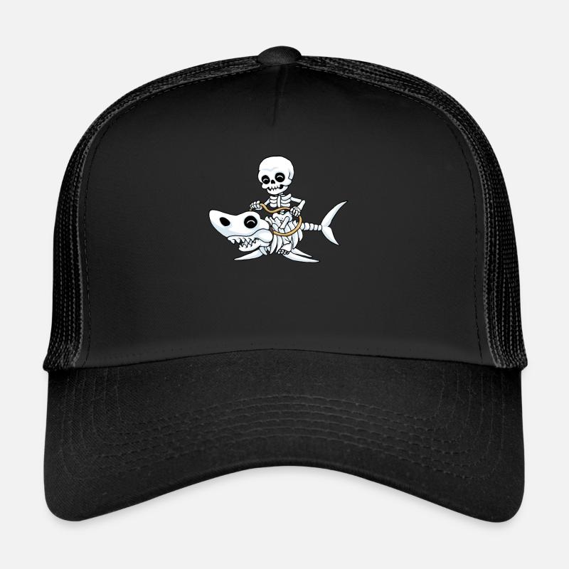 Hai Halloween Skelett Knochen Lustiges Geschenk - Trucker Cap - Schwarz/Schwarz