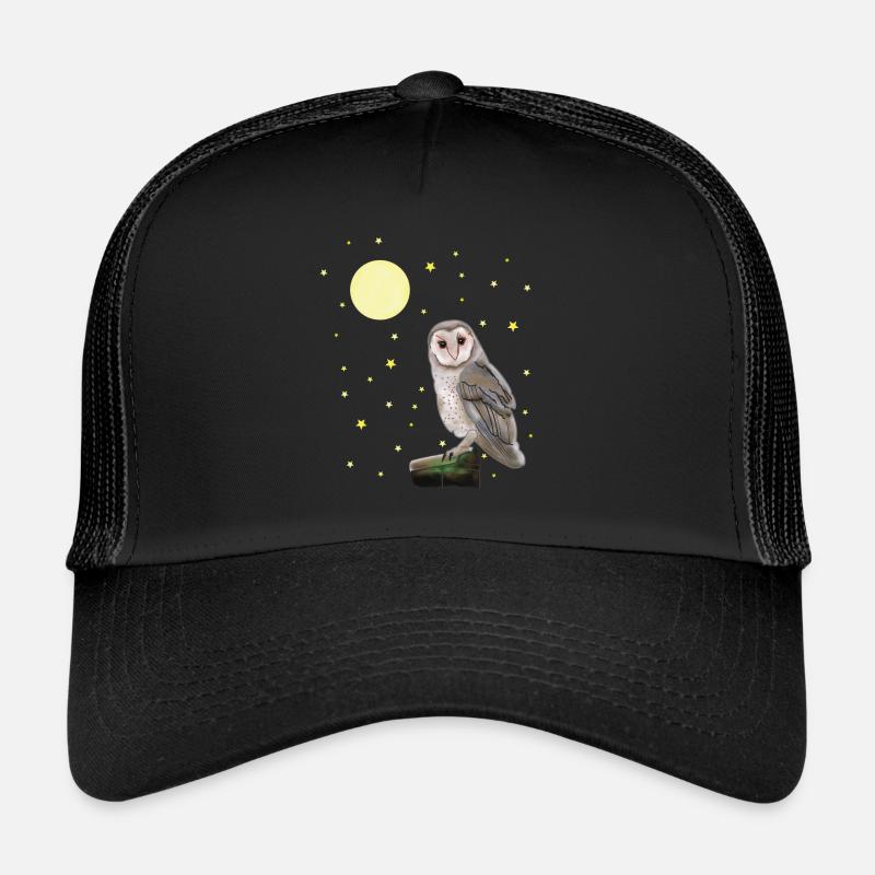 Eule, Mond, Sterne - Trucker Cap - Schwarz/Schwarz