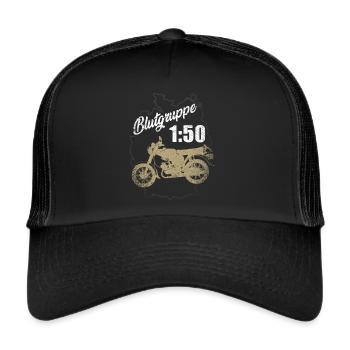 Blutgruppe 1:50 Benzin Kolben Moped Simson Osten - Trucker Cap - Schwarz/Schwarz - Vorne