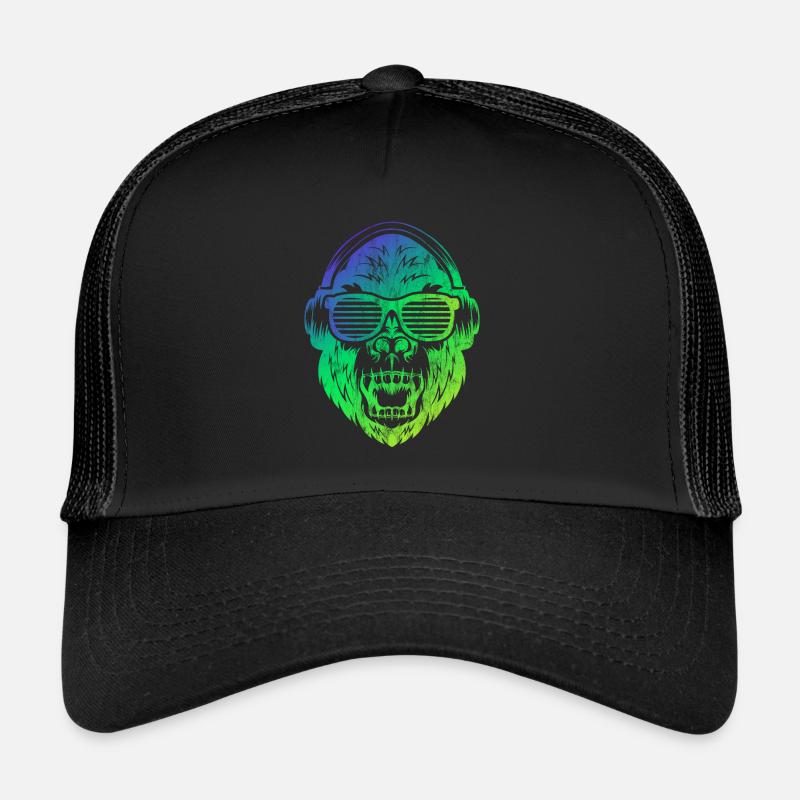DJ Monkey Affe mit Sonnebrille - Trucker Cap - Schwarz/Schwarz