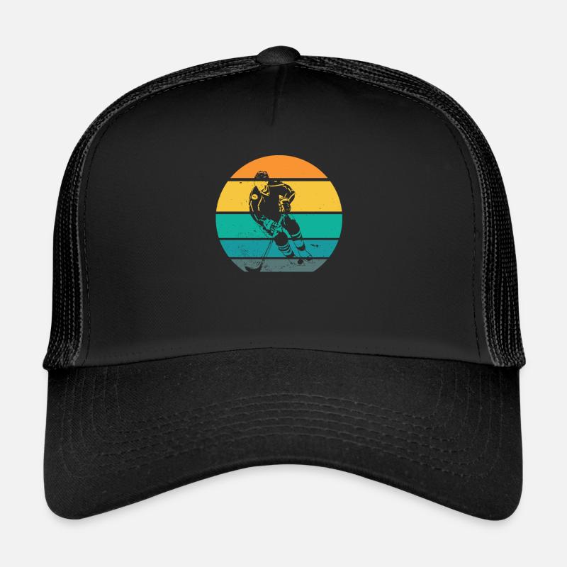 Eishockey Eishockeyspieler Geschenkidee Retro - Trucker Cap - Schwarz/Schwarz