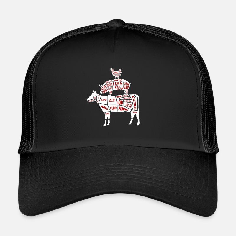 Grillen Fleischteile Huhn Schwein Rind - Trucker Cap - Schwarz/Schwarz