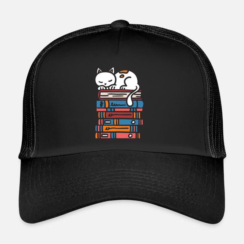 Bücherstapel Katze süßes Kätzchen - Trucker Cap - Schwarz/Schwarz