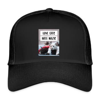 Anti Nazi Love Cats Hate Nazis - Trucker Cap - Schwarz/Schwarz - Vorne