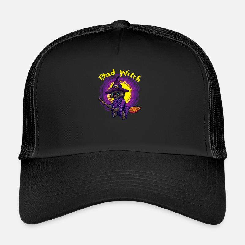 Bad witch cat for witches rides the broom Trucker Cap