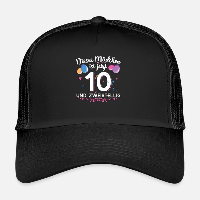 10 Geburtstag Mädchen Geschenk 10 Jahre - Trucker Cap - Schwarz/Schwarz