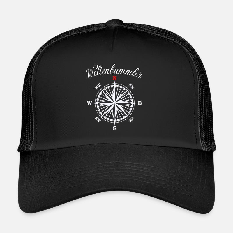 Weltenbummler Kompass - Trucker Cap - Schwarz/Schwarz