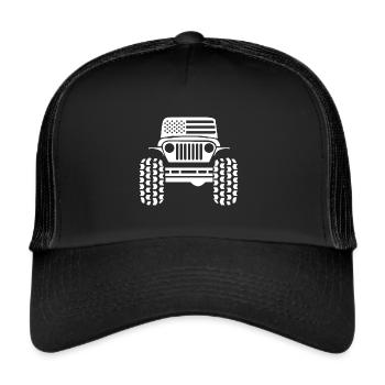 Amerikanischer Geländewagen Geschenk - Trucker Cap - Schwarz/Schwarz - Vorne