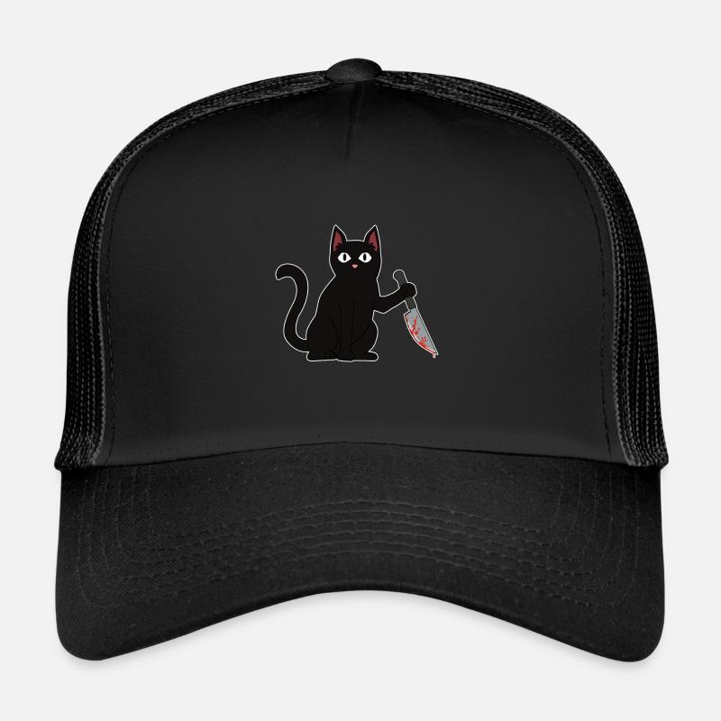 Schwarze Katze mit Messer Killer Mörder Trucker Cap