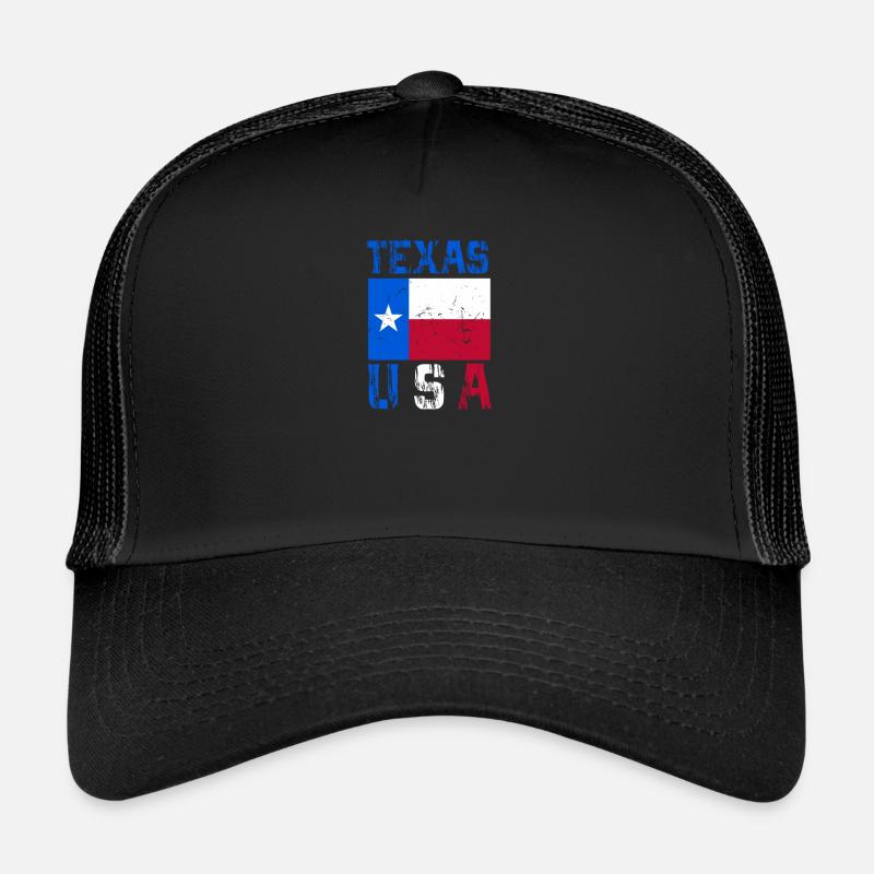 Conception du drapeau du Texas USA pour les fans de Lone Star State - Casquette trucker - noir/noir
