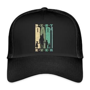 Dad hoch 4 Vater 4 Kinder vierfacher Papa Geschenk - Trucker Cap - Schwarz/Schwarz - Vorne