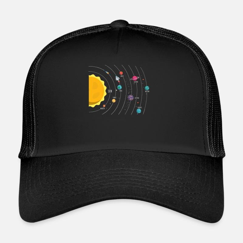 Sonnensystem, Planet, Planeten, Sonne, Erde - Trucker Cap - Schwarz/Schwarz