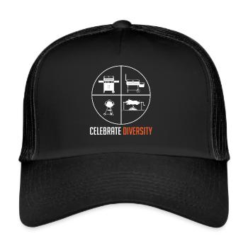 Feiern Sie Vielfalt, Grill, Grillen, Grillen - Trucker Cap - Schwarz/Schwarz - Vorne