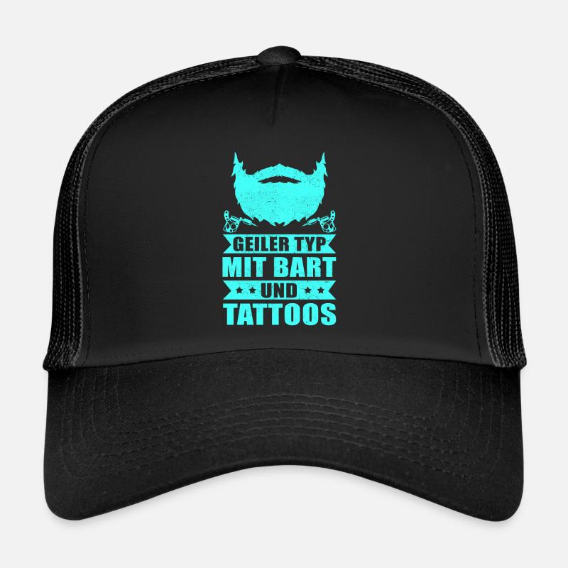 Geiler Typ mit Bart Tattoos Bartig Bärte Geschenk - Trucker Cap - Schwarz/Schwarz