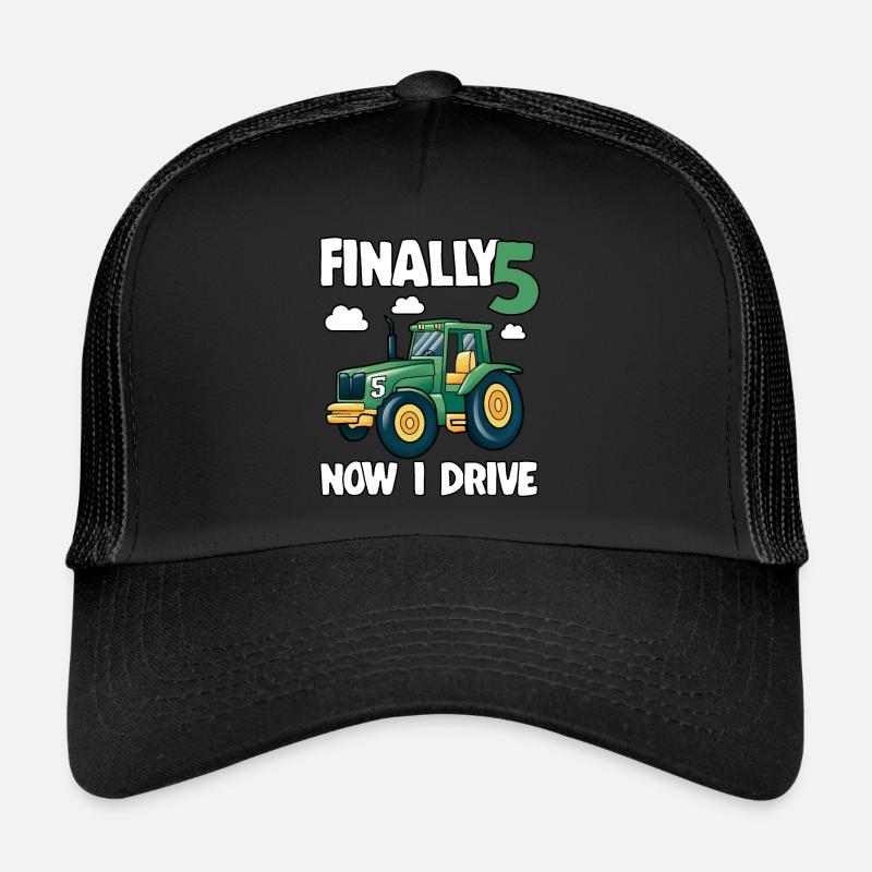 Traktor Endlich 5 Geburtstag Geschenk Junge Lustig - Trucker Cap - Schwarz/Schwarz