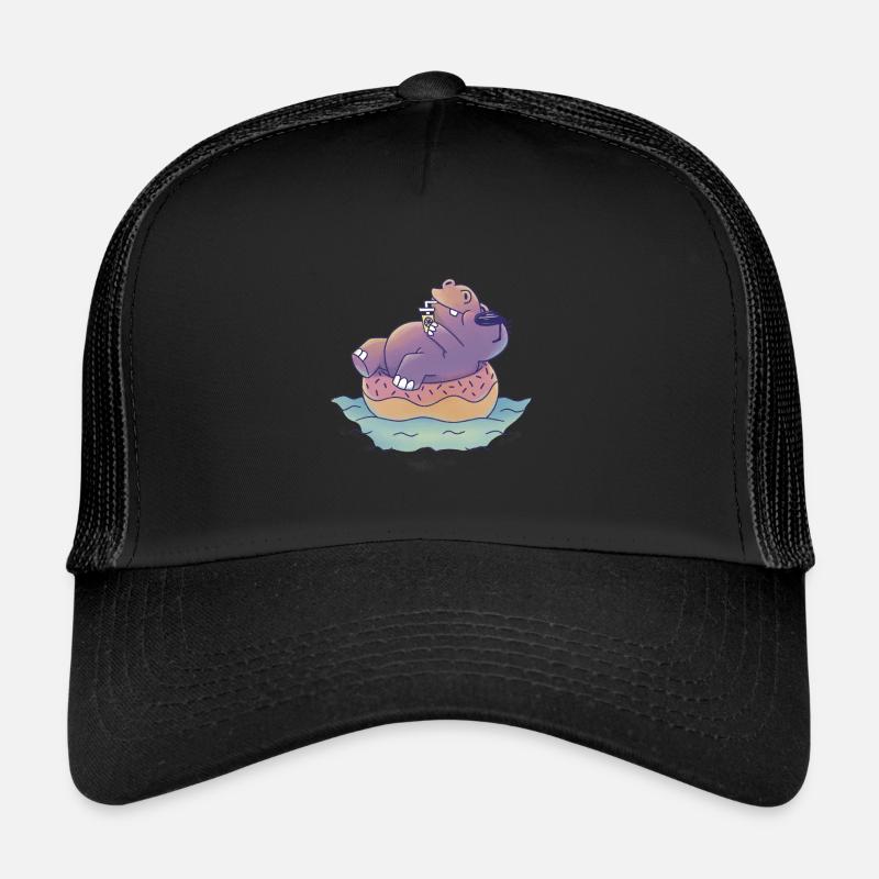 Sommer Hippo Sonne Brille Limonade Pool Donut Meer - Trucker Cap - Schwarz/Schwarz