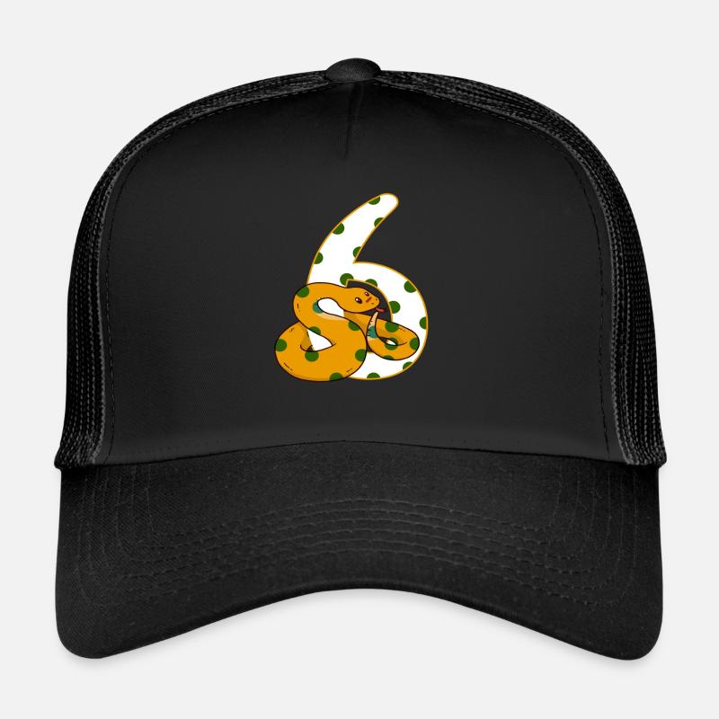 6. Geburtstag Sechster Schlange Reptil Geschenk - Trucker Cap - Schwarz/Schwarz