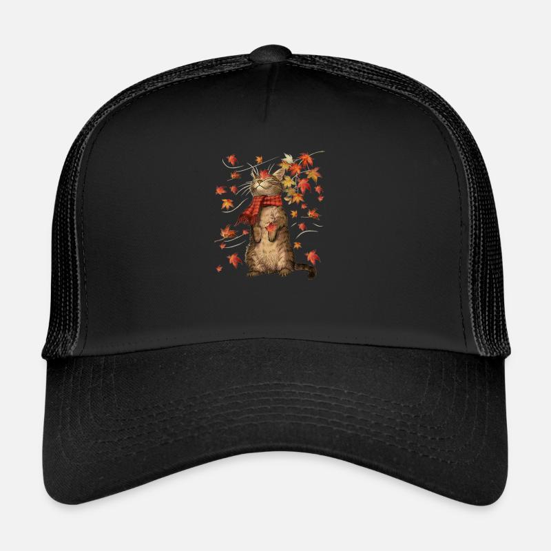 Cat Leaf Fall Hello Autumn Trucker Cap