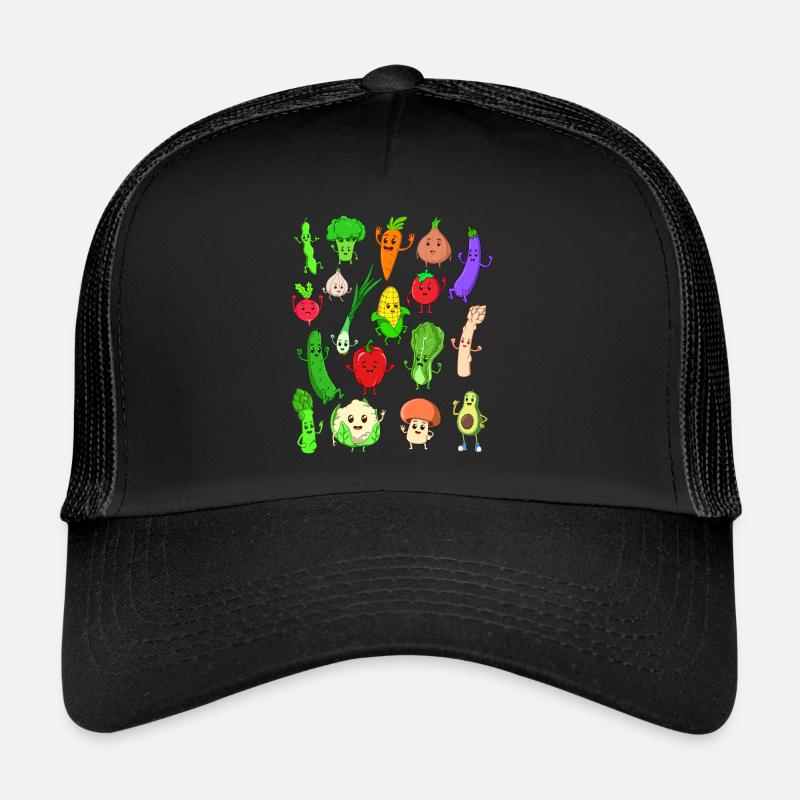 Comic Kawaii Gemüse - Trucker Cap - Schwarz/Schwarz