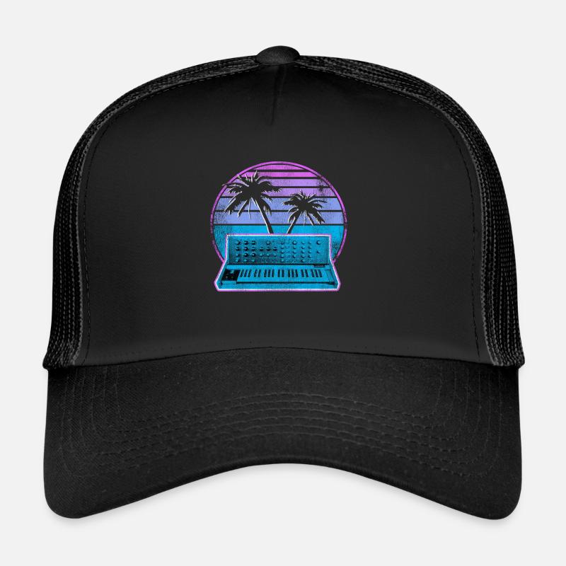 Synthétiseur analogique Synthwave Vintage Retrowave - Casquette trucker  - noir/noir