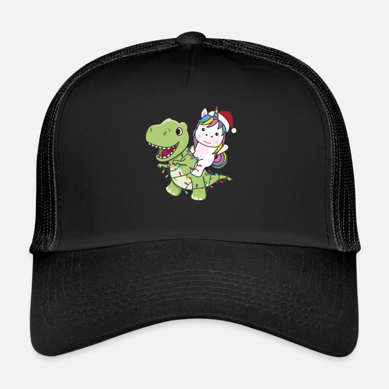 Dinosaurier Weihnachten Einhorn Winter T-Rex Dino - Trucker Cap - Schwarz/Schwarz
