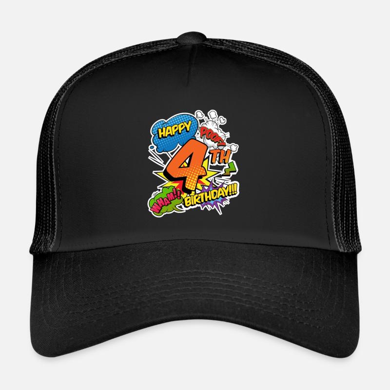 4. Geburtstag Junge Comic-Stil Superhelden - Trucker Cap - Schwarz/Schwarz