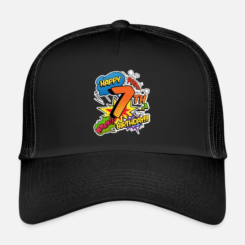 7ème anniversaire Jeunes super-héros de style bande dessinée Casquette trucker 