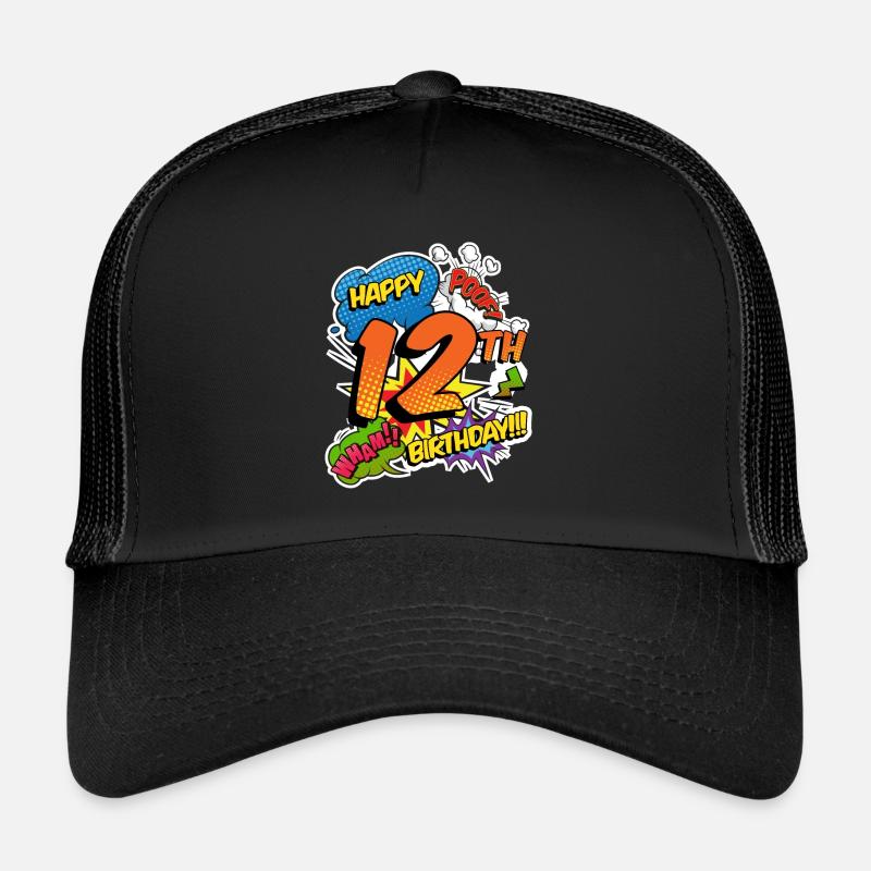 12e anniversaire Jeunes super-héros de style bande dessinée Casquette trucker 