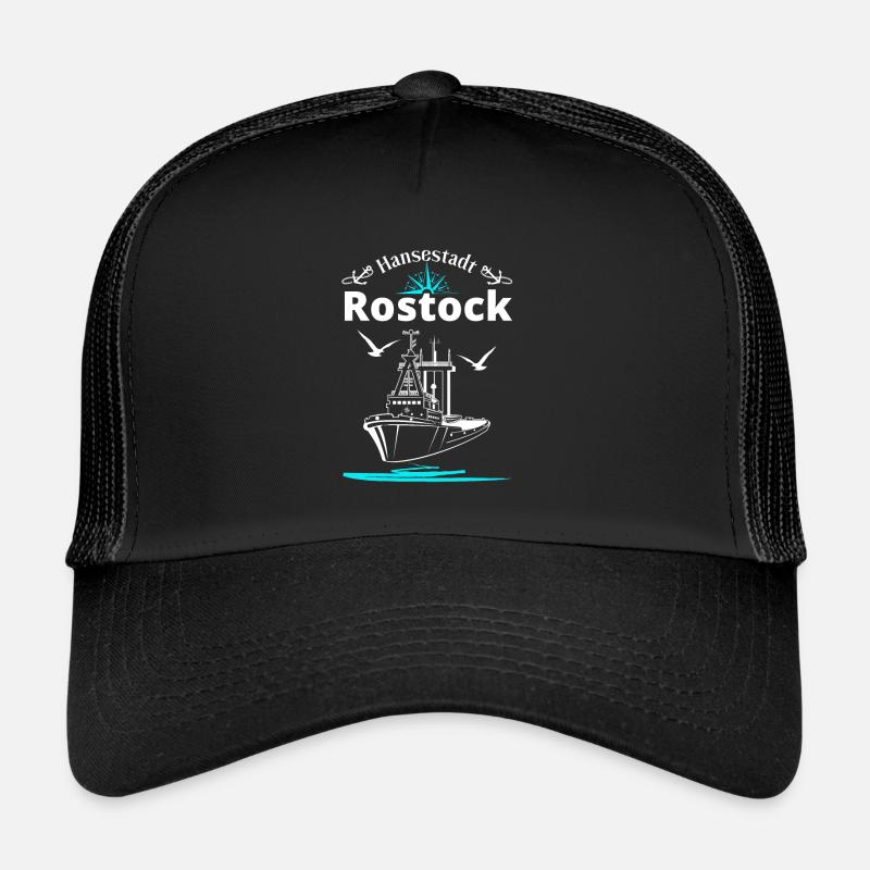 Rostock Hansestadt Anker Schiff & Möwen - Trucker Cap - Schwarz/Schwarz