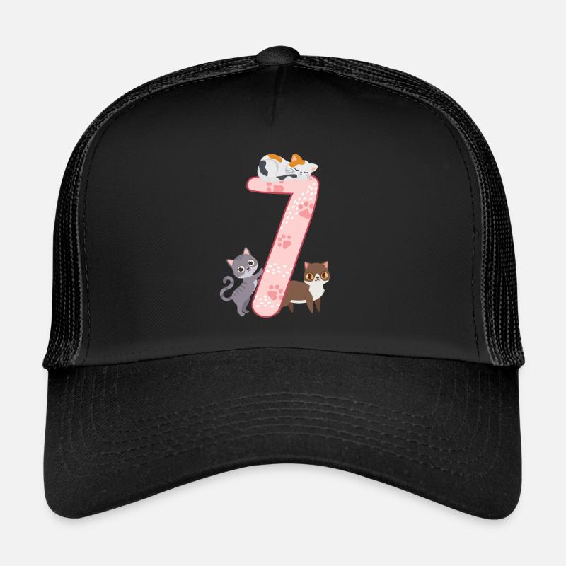 7. Geburtstag Mädchen Katze - Trucker Cap - Schwarz/Schwarz