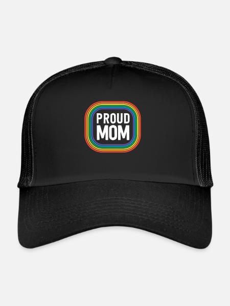 Proud Mom With Pride Mother Gay Pride Stuff LGBT - Trucker Cap - black/black - Front