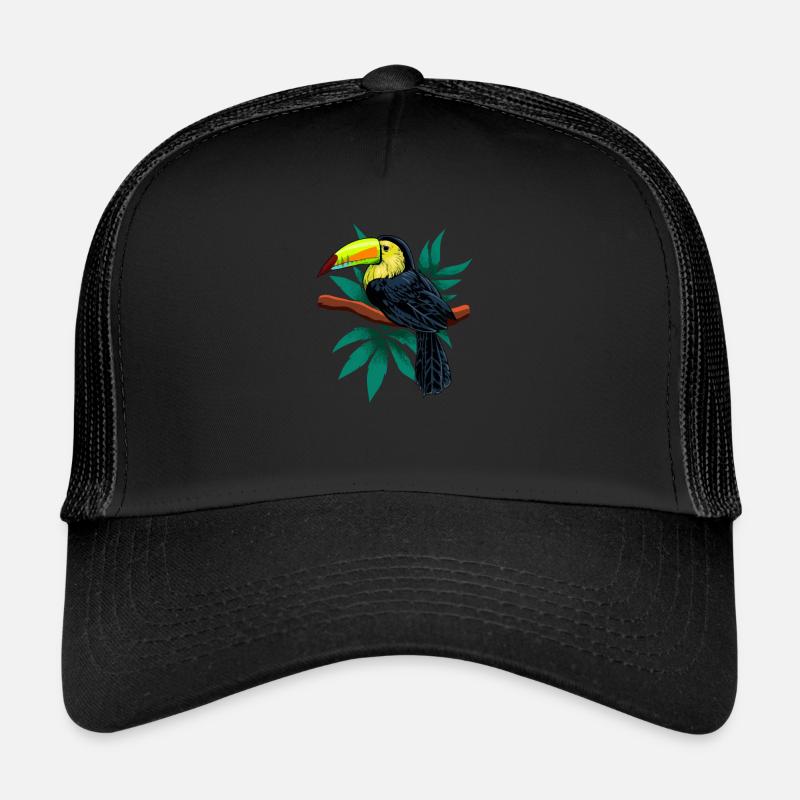 Paradievogel - Zeichnung eines Tukan - Trucker Cap - Schwarz/Schwarz