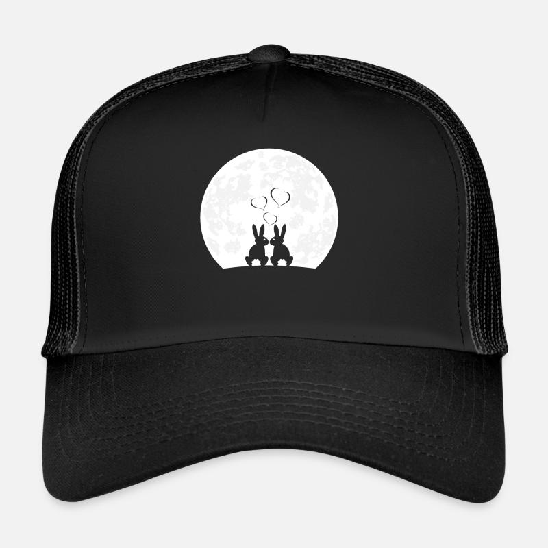 Heart Rabbit Rabbit Ladies Moon Love Rabbits - Trucker Cap - black/black
