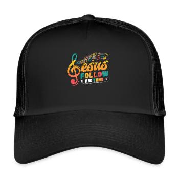 Jesus, clef, music, religious. - Trucker Cap - black/black - Front