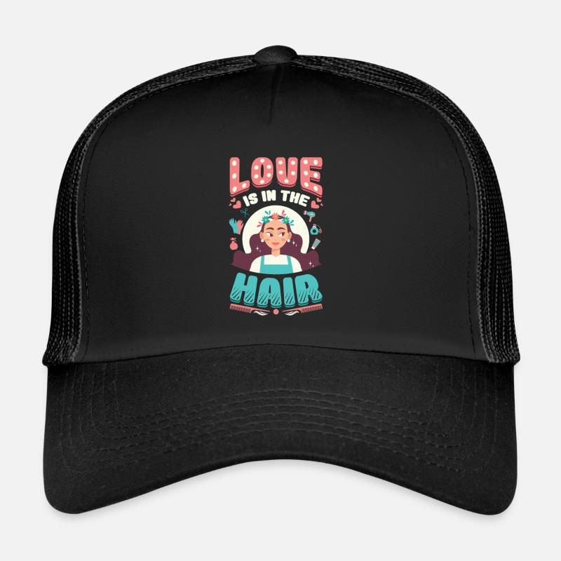 L’amour est dans les cheveux, barbier, coiffeur. Casquette trucker 