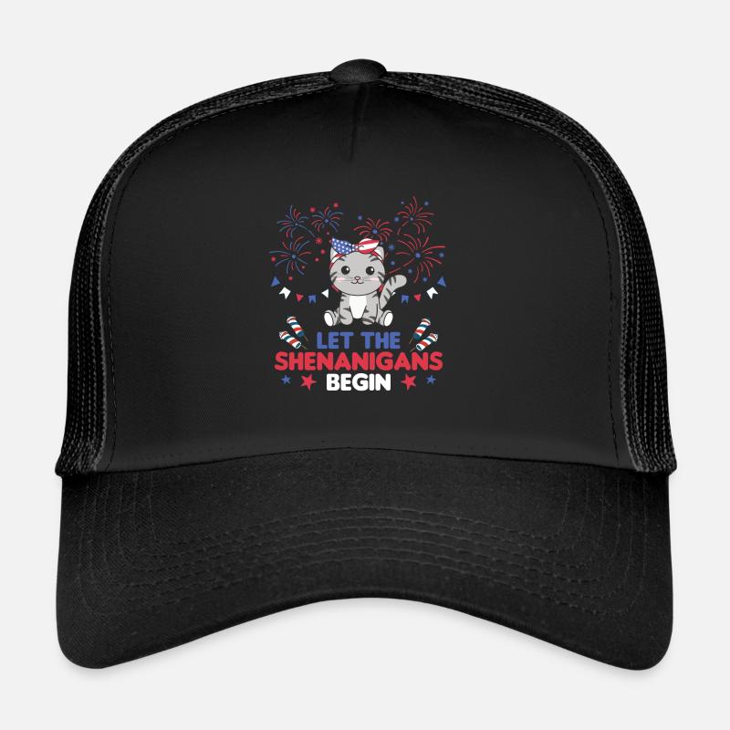 Joyeux 4ème chat mignon avec feux d’artifice Amérique Casquette trucker 