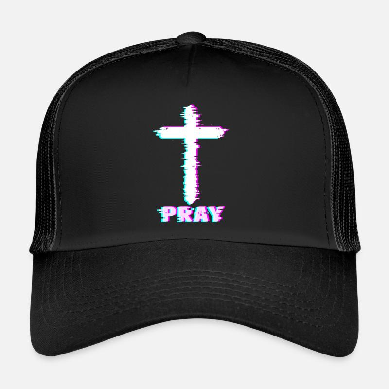 Jesus Glitch Pray Aesthetic Vaporwave Christian Trucker Cap