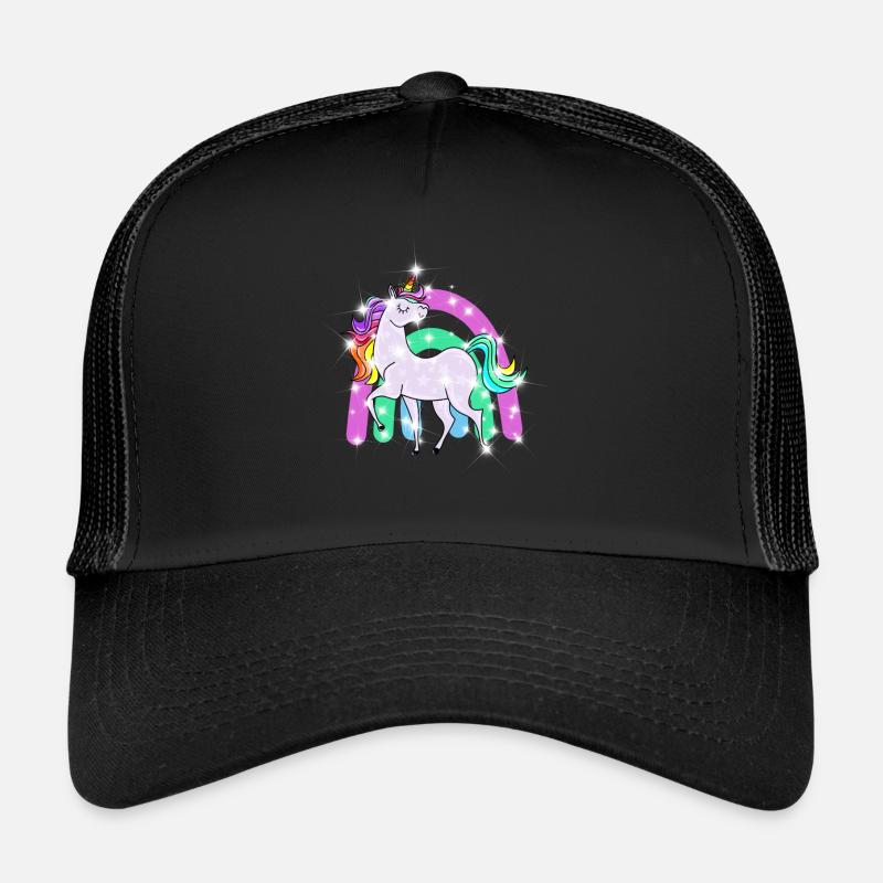 funkelndes Einhorn mit Regenbogen - Trucker Cap - Schwarz/Schwarz