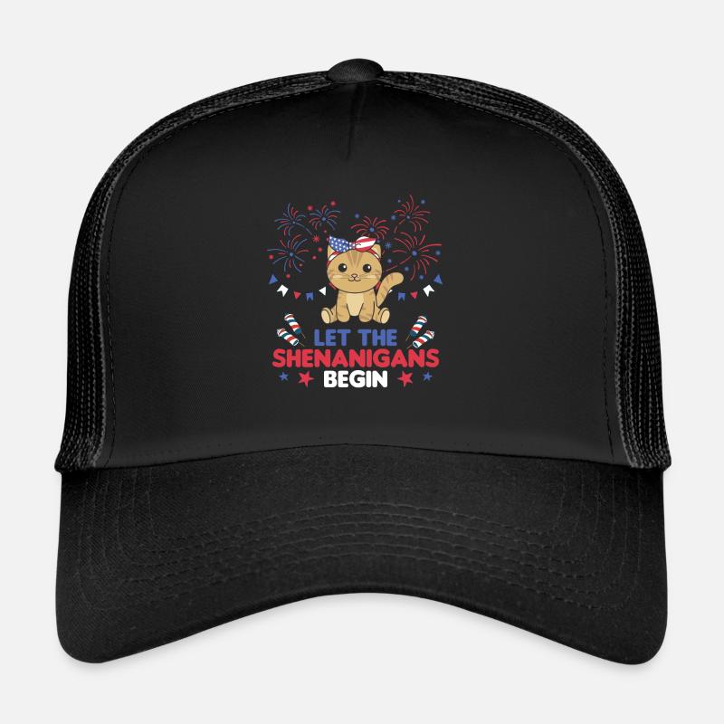 Joyeux 4ème chat mignon avec feux d’artifice Amérique Casquette trucker 