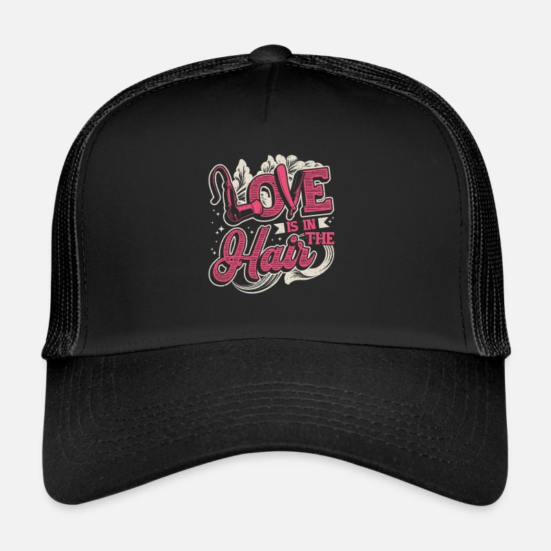 L’amour est dans les cheveux, barbier, coiffeur. Casquette trucker 