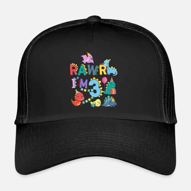 Rawr Ich Bin 3 | Rawr Dinosaurier | 3. Geburtstag - Trucker Cap - Schwarz/Schwarz