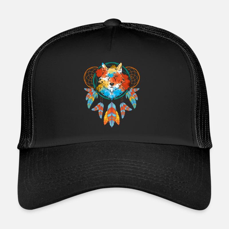 Tiermotiv Geschenk Wolf Indianer Boho Traumfänger Trucker Cap