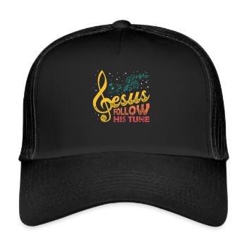 Jesus, clef, music, religious. - Trucker Cap - black/black - Front