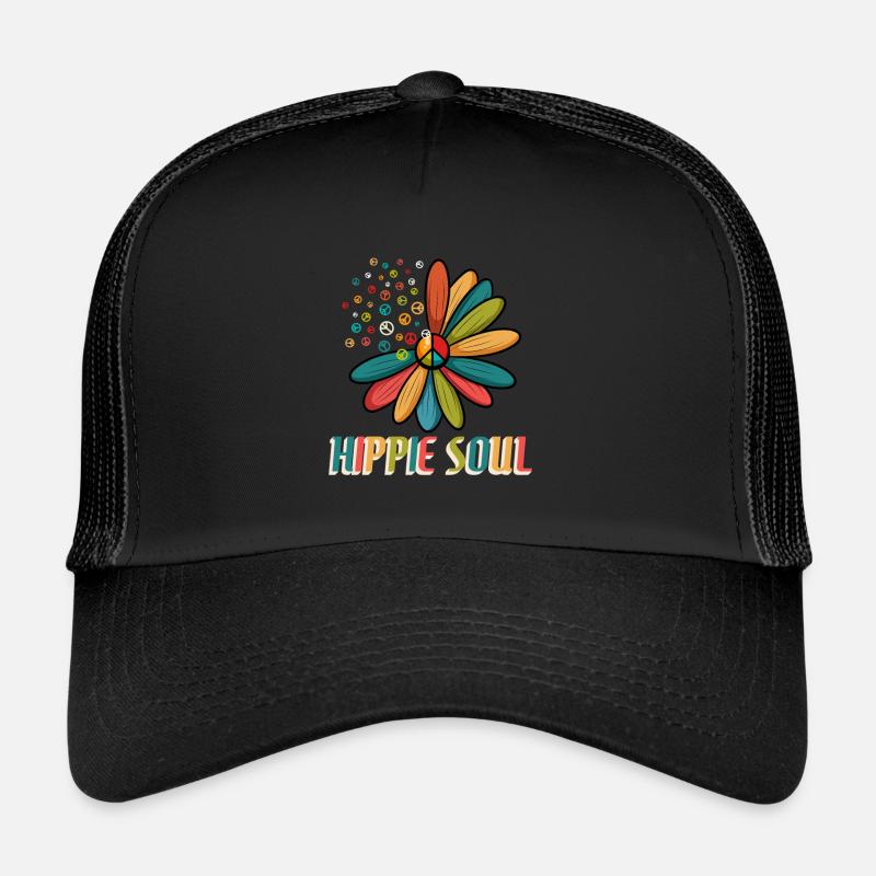 Frieden Liebe Glückliche Seele Blumen - Trucker Cap - Schwarz/Schwarz