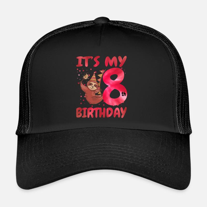 8th Birthday Cute Sloth Party Hat Trucker Cap