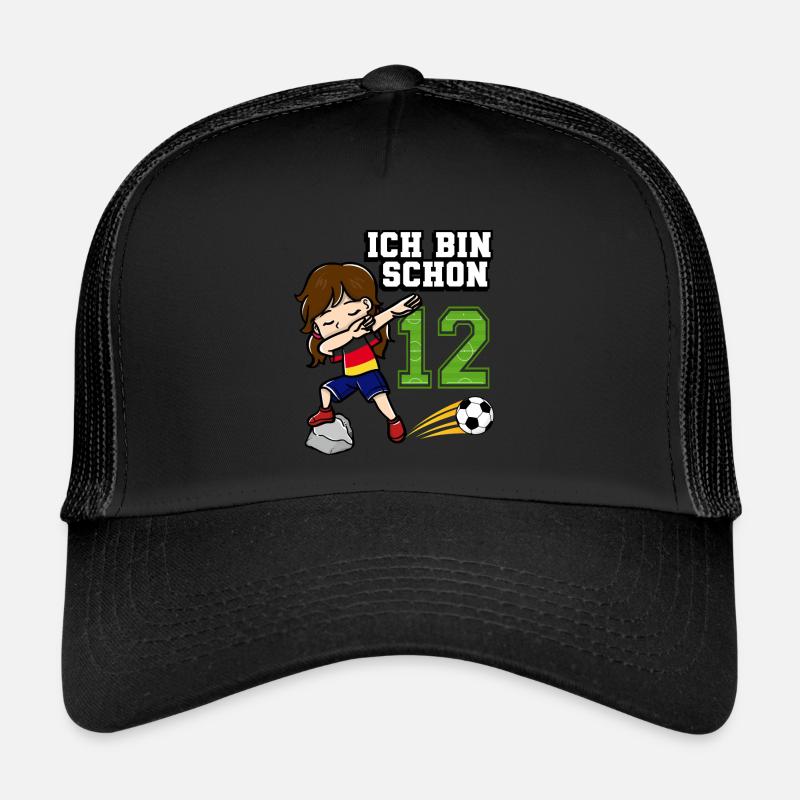 Fußball Mädchen Ich bin schon 12 Geburtstag - Trucker Cap - Schwarz/Schwarz