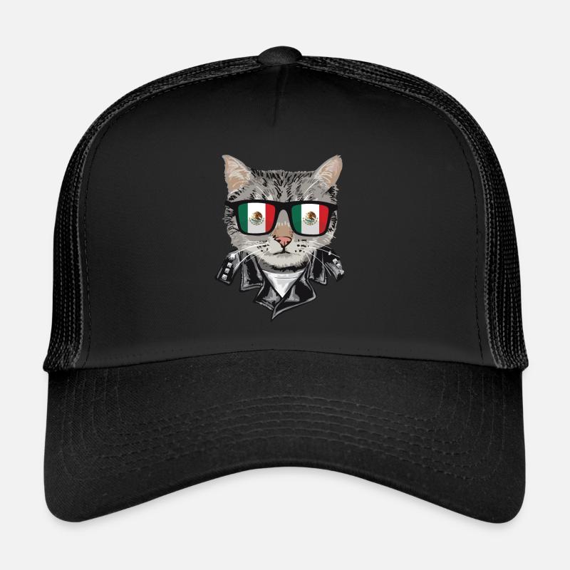 Cat Mexico Flagge Sonnenbrille - Trucker Cap - Schwarz/Schwarz